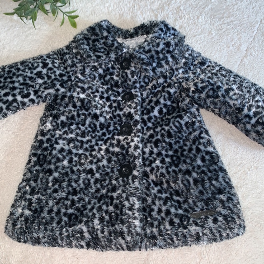 Calvin Klein Faux Fur Leopard Coat 12M Animal Print EUC